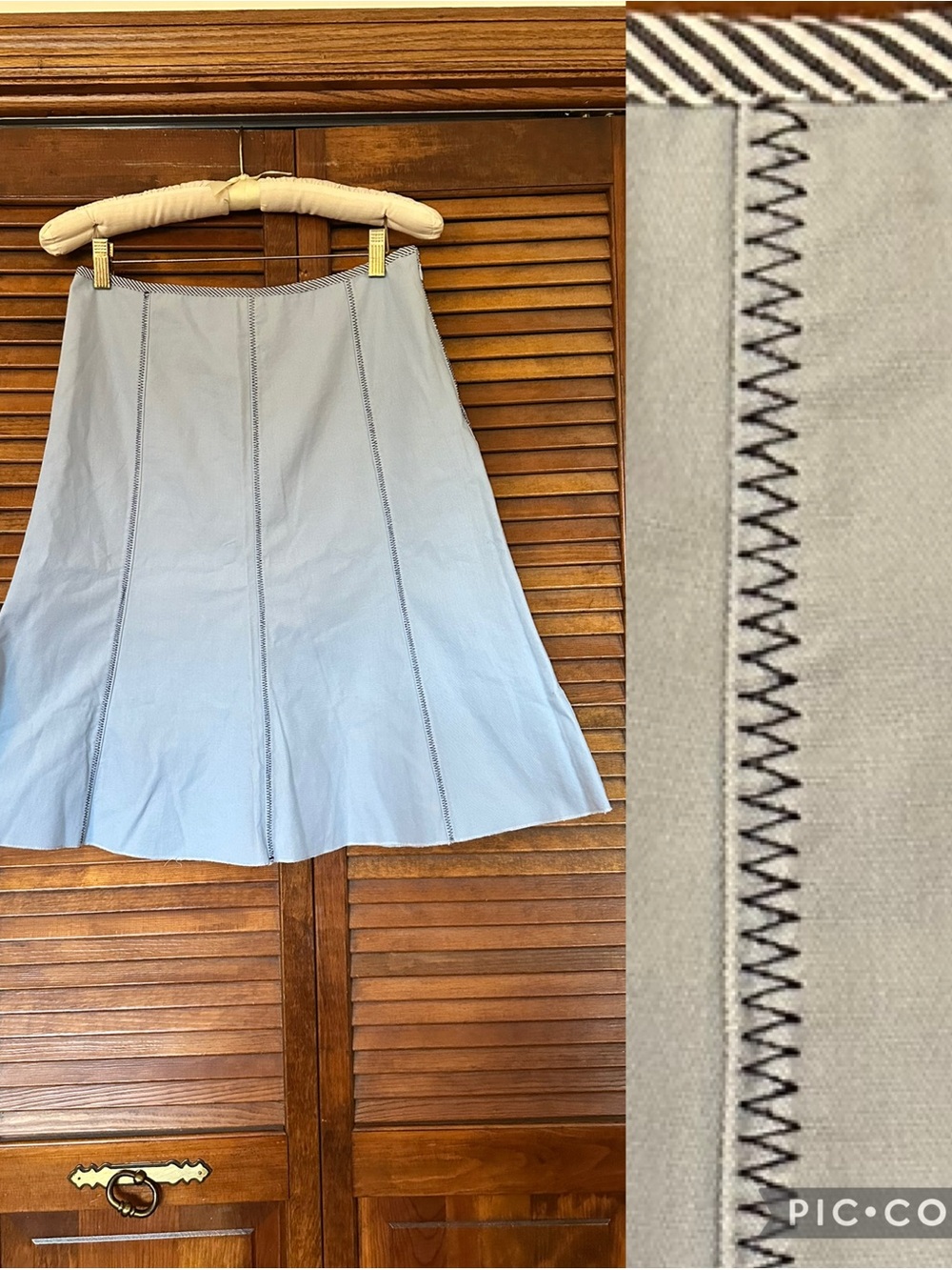 elevenses for Anthropologie Pale Blue A-Line Skirt with Contrast Topstitch sz 6